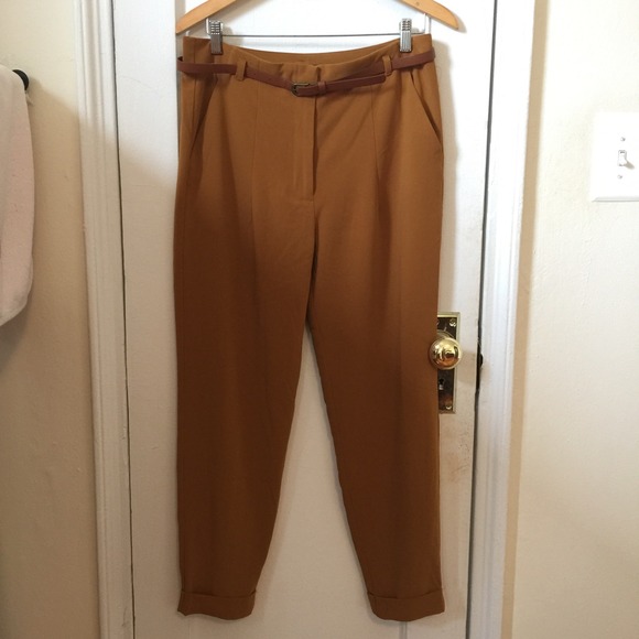 Mustard high waisted cuffed trouser / pants