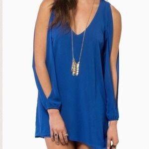 Blue shift dress with slit arms