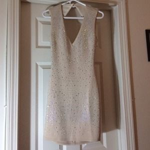 Nude, rhinestone open back Dress