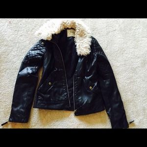 Zara quilted faux leather jacket with fur collar