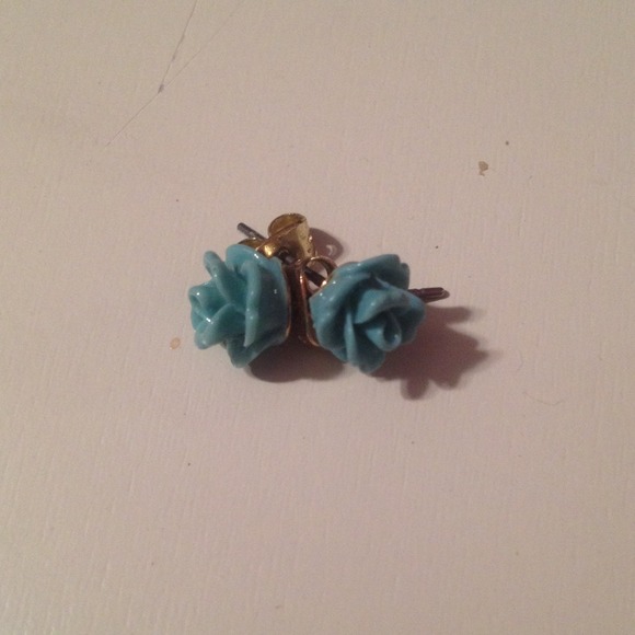 Teal Rose Earrings