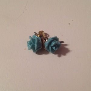 Teal Rose Earrings
