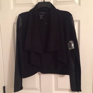 TAHARI Open Waterfall Cardi Faux Leather Sleeves