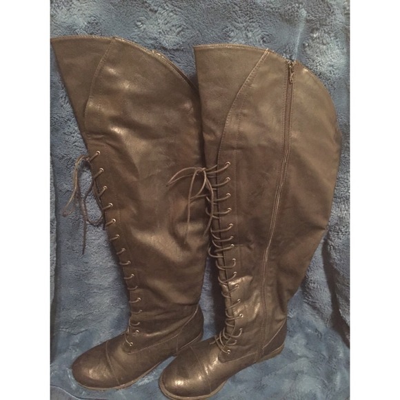 Black Thigh High Lace Up Boots