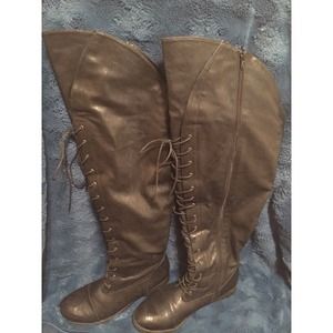 Black Thigh High Lace Up Boots