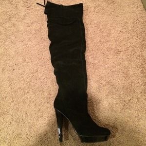 NEW XENNON over-the-knee blk suede boots