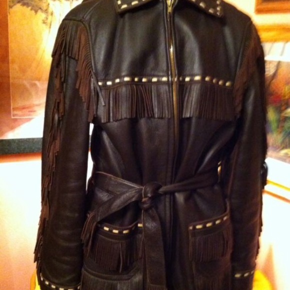 Vintage Fringe jacket brown leather western wear - Picture 2 of 4
