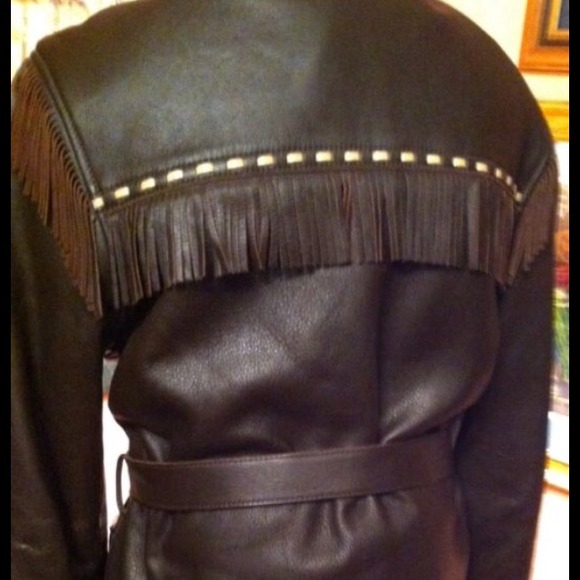 Vintage Fringe jacket brown leather western wear - Picture 3 of 4