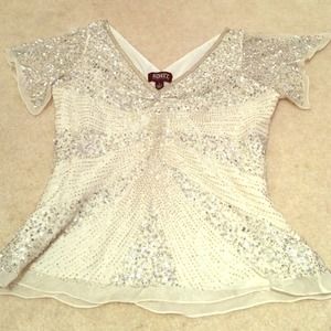 White sequined Adrianna Papell Top