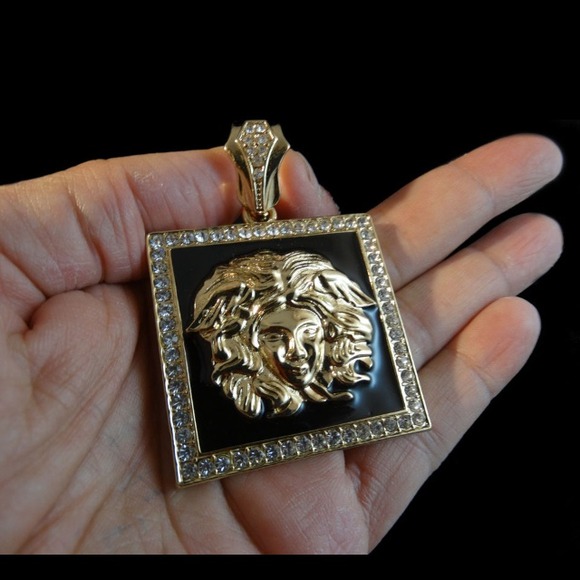 Men's. yellow gold plated madusa charm