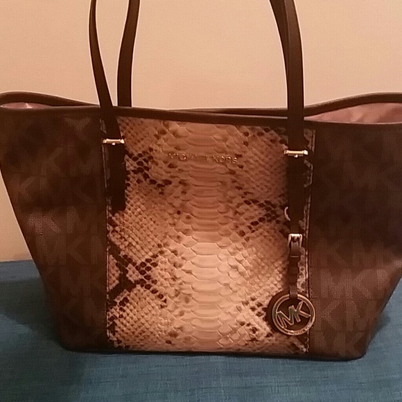 Michael kors snake skin and logo tote