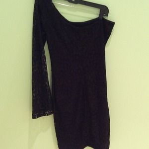 One shoulder black lace dress, worn once!