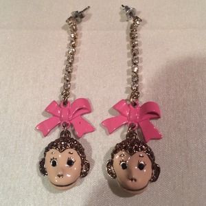 Betsey Johnson monkey bow earrings