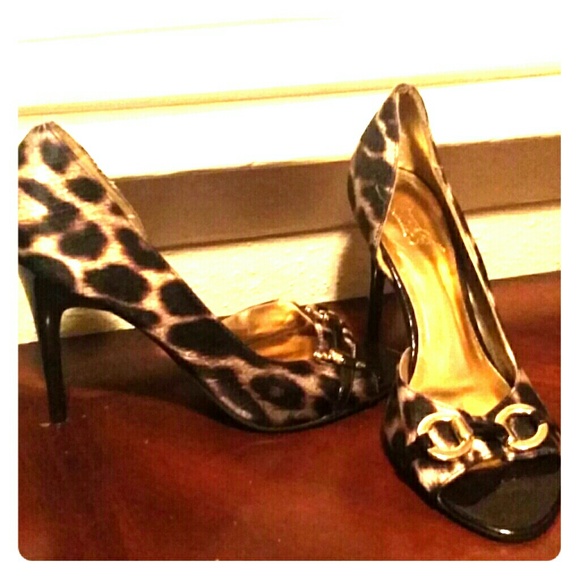 Carlos Santana leopard satin heels