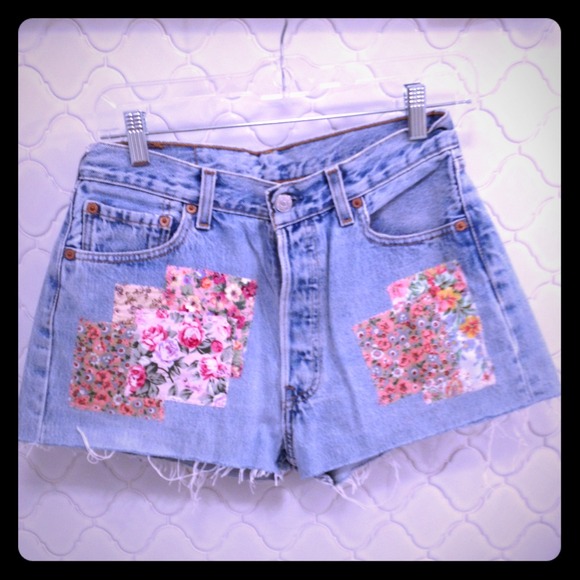 Urban Outfitters floral patchwork Levi cutoffs