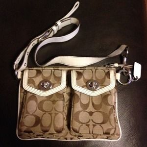Coach tan & white waist bag belt pouch