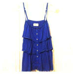 Blue Ruffled Thin Strap Tank