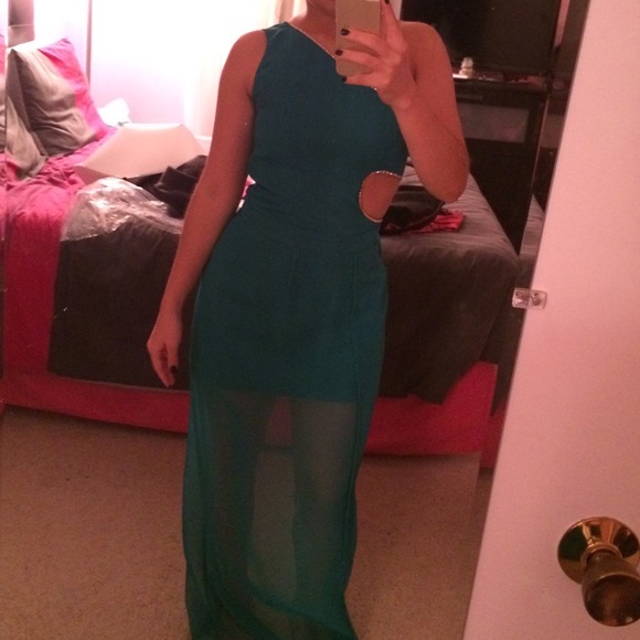 Teal hand made one shoulder 2-piece dress👗