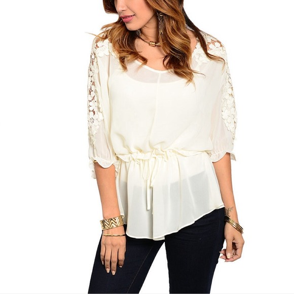 ‼️️SOLD IN BUNDLE‼️Lacy Cream Sheer Top - Picture 2 of 2