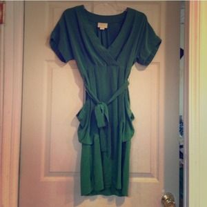 Anthropologie Maeve Green Silk Dress w/ Pockets