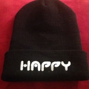 Winter beanie hat - "Happy" - never worn ☺️💖💖💖