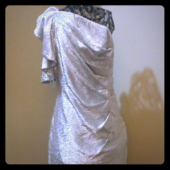 Silver one shoulder cocktail dress