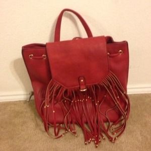 Red fringe backpack