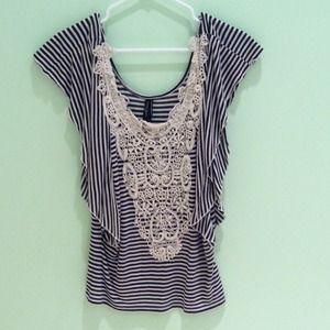 Navy blue and cream Guess blouse