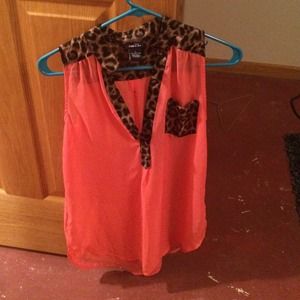 Coral and cheetah print long tank