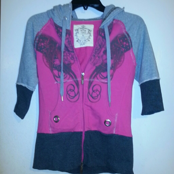 Hot pink grey 3/4 sleeve jacket graphic design