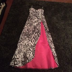 Zebra print and pink lace prom dress