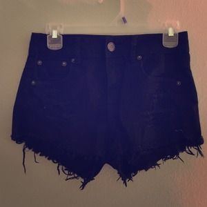 Black Distressed High Waisted Shorts