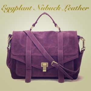 Eggplant Purple Nubuck Leather Messenger Bag