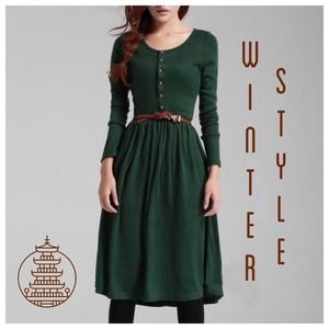 Pine Green Soft Knit Button-Up Midi Dress Size S