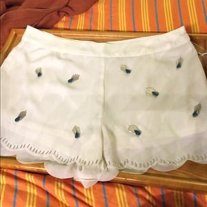 Chiffon white scalloped shorts