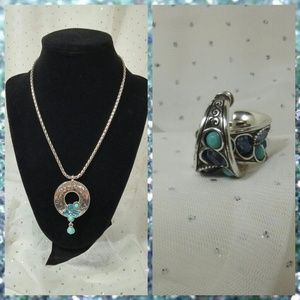 Eye of the Tiger Turquoise Necklace and Earrings