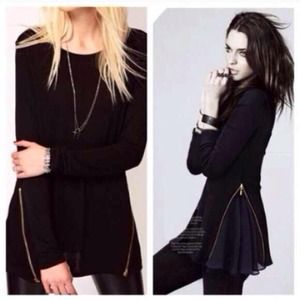 Black side zipper top with gold hardware