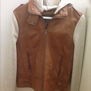 Leather hooded jacket