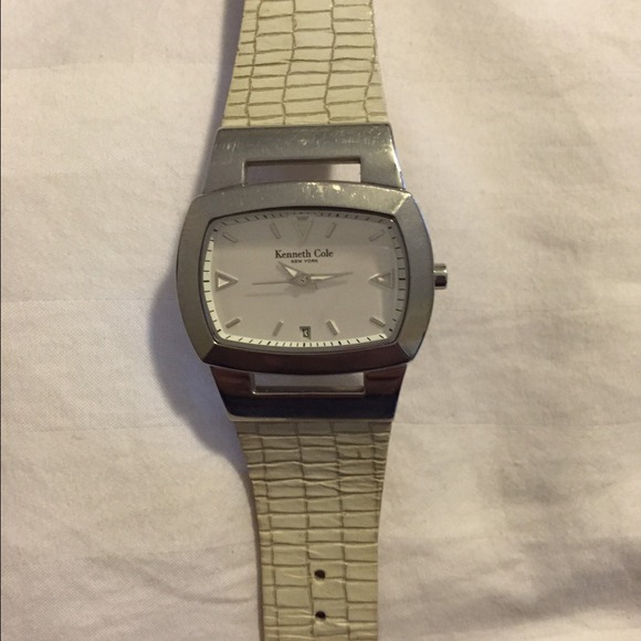 Slightly worn white leather Kenneth Cole watch