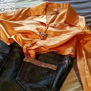 Vintage sexy gold tie at waist blouse!
