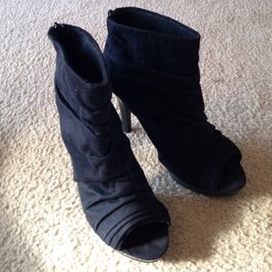 Black suede peep toe booties