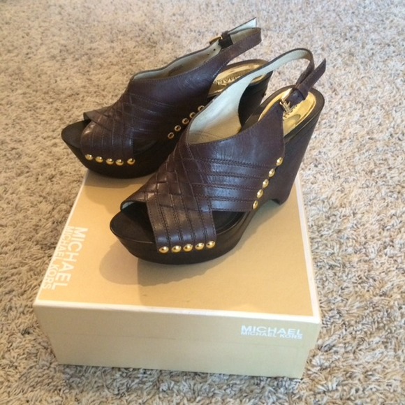 Brown Michael Kors sling back wedges. Never worn
