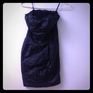 Strapless faux leather dress