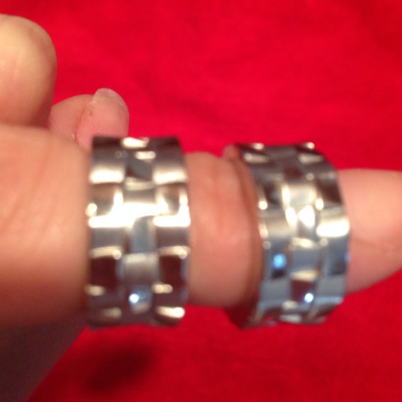 Silver thick small hoop earrings.