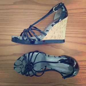 Coach black strappy sandals wedges