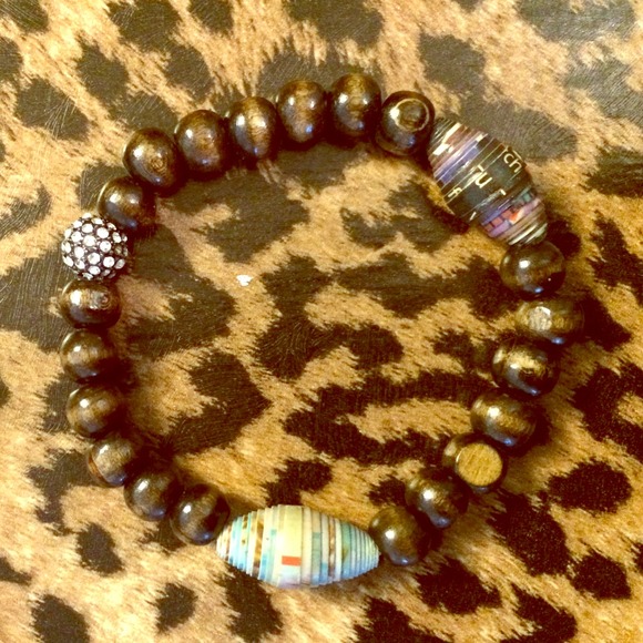Anthropologie Wooden Beaded Bracelet w/ Accents