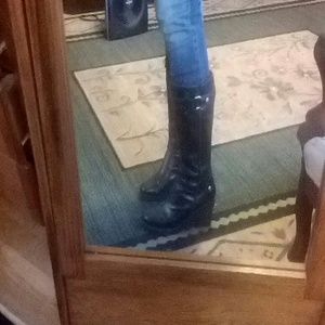 Black leather wedge uggs