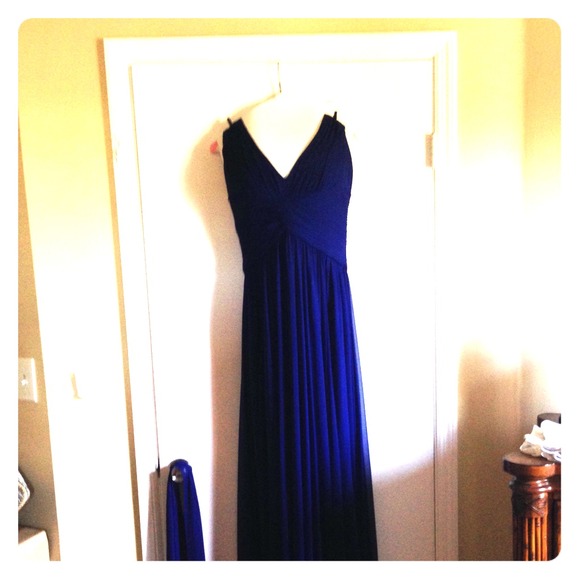 Blue empire waist evening gown
