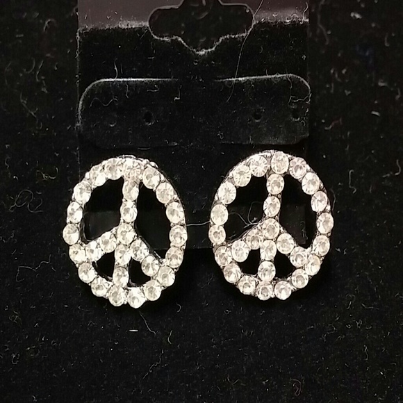 Earrings Peace Boho Bling Hippie Studs - Picture 1 of 1