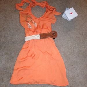 Cute small orange dress w/ belt & matching jewelry